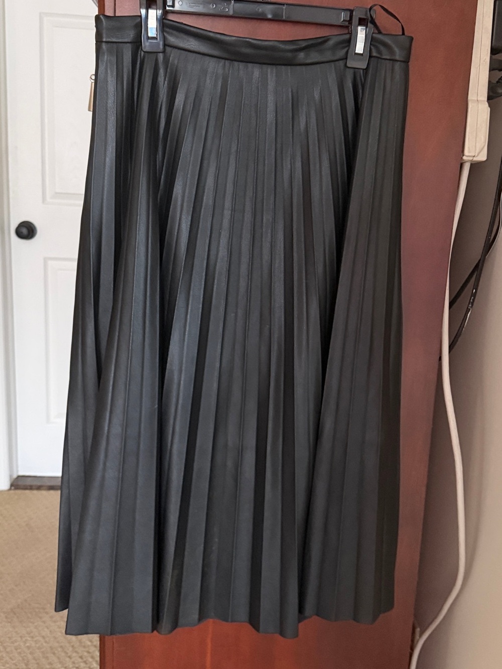 Aqua Black Faux-Leather Pleated Midi Skirt